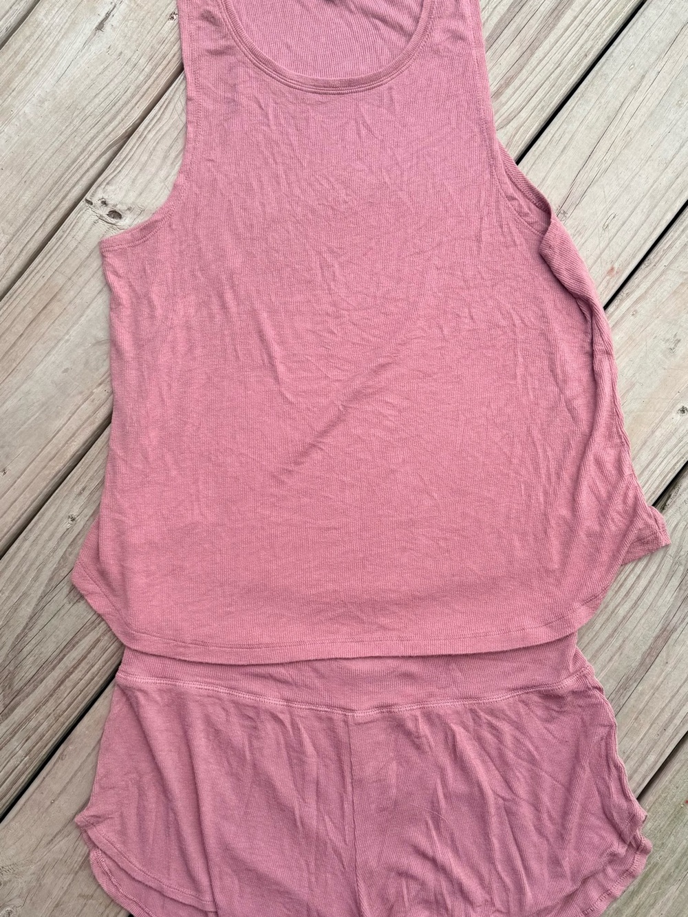 Athleta‎ Well Rested Rib Sleep Set Tank Shorts Medium Dusty Rose Lounge Pajamas